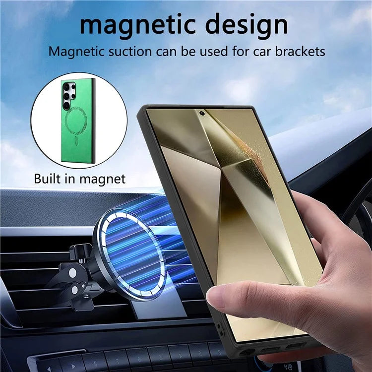 For Samsung Galaxy S24 Ultra Leather Back Case Compatible with MagSafe Skin-Touch Phone Cover