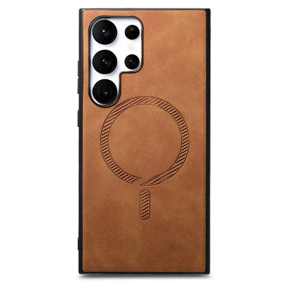 For Samsung Galaxy S24 Ultra Leather Back Case Compatible with MagSafe Skin-Touch Phone Cover
