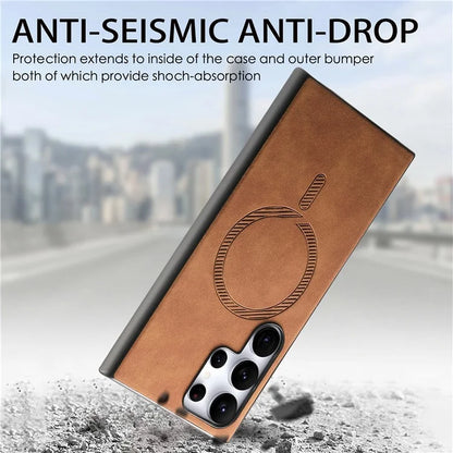 For Samsung Galaxy S24 Ultra Leather Back Case Compatible with MagSafe Skin-Touch Phone Cover