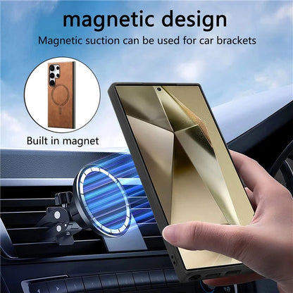 For Samsung Galaxy S24 Ultra Leather Back Case Compatible with MagSafe Skin-Touch Phone Cover