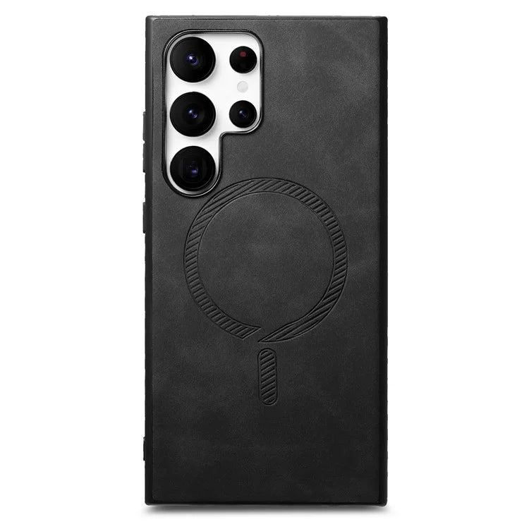 For Samsung Galaxy S24 Ultra Leather Back Case Compatible with MagSafe Skin-Touch Phone Cover
