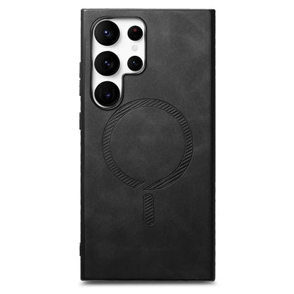 For Samsung Galaxy S24 Ultra Leather Back Case Compatible with MagSafe Skin-Touch Phone Cover