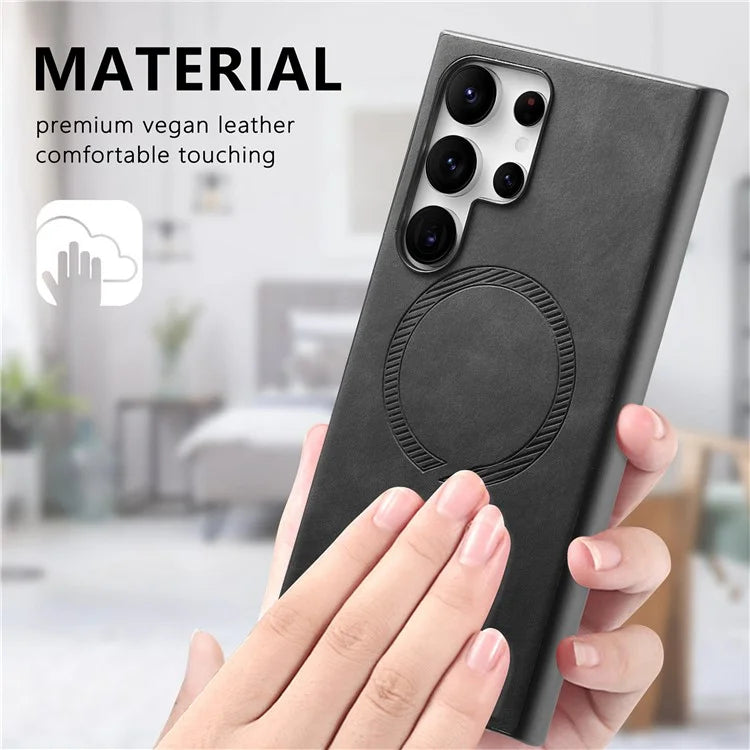 For Samsung Galaxy S24 Ultra Leather Back Case Compatible with MagSafe Skin-Touch Phone Cover