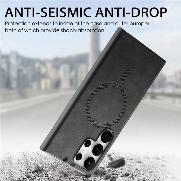 For Samsung Galaxy S24 Ultra Leather Back Case Compatible with MagSafe Skin-Touch Phone Cover