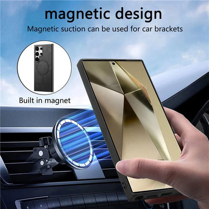 For Samsung Galaxy S24 Ultra Leather Back Case Compatible with MagSafe Skin-Touch Phone Cover