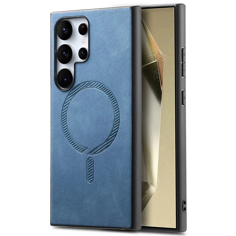 For Samsung Galaxy S24 Ultra Leather Back Case Compatible with MagSafe Skin-Touch Phone Cover