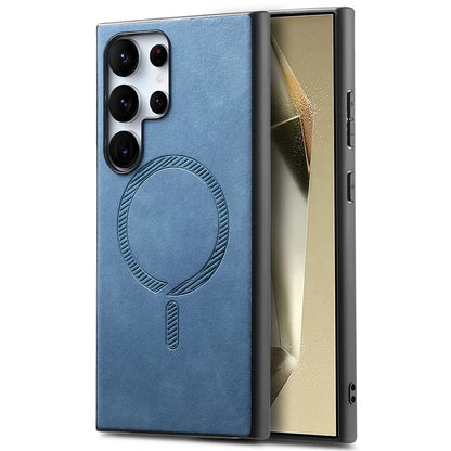 For Samsung Galaxy S24 Ultra Leather Back Case Compatible with MagSafe Skin-Touch Phone Cover