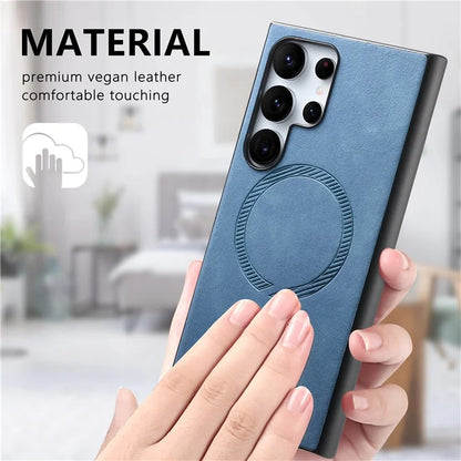 For Samsung Galaxy S24 Ultra Leather Back Case Compatible with MagSafe Skin-Touch Phone Cover