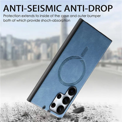 For Samsung Galaxy S24 Ultra Leather Back Case Compatible with MagSafe Skin-Touch Phone Cover