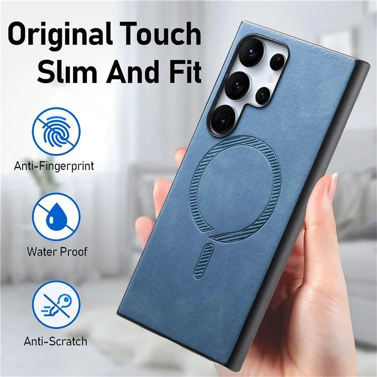 For Samsung Galaxy S24 Ultra Leather Back Case Compatible with MagSafe Skin-Touch Phone Cover