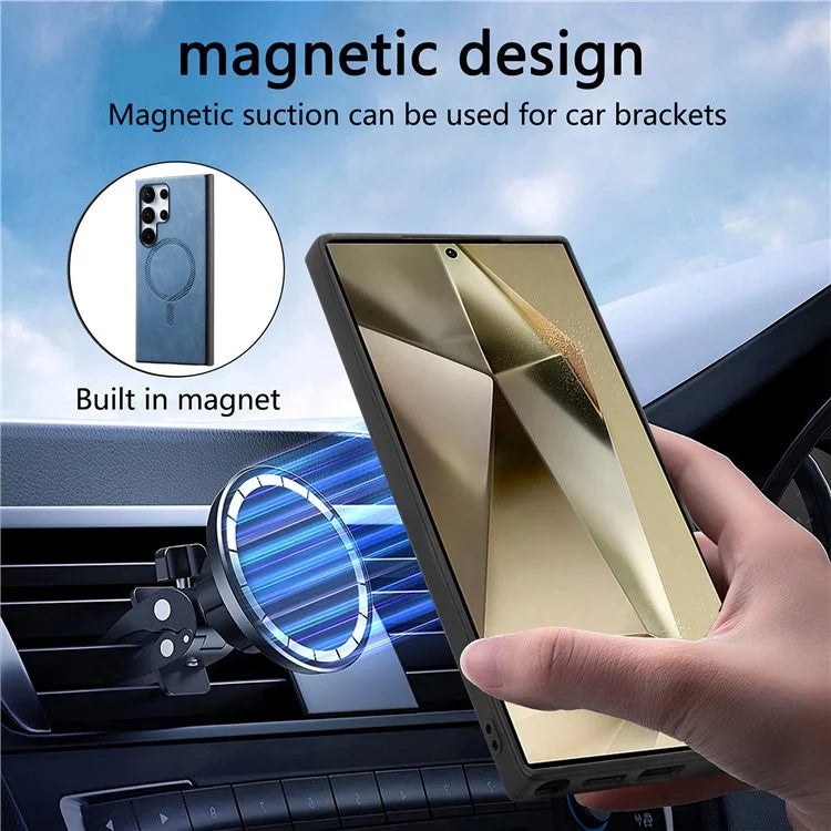 For Samsung Galaxy S24 Ultra Leather Back Case Compatible with MagSafe Skin-Touch Phone Cover