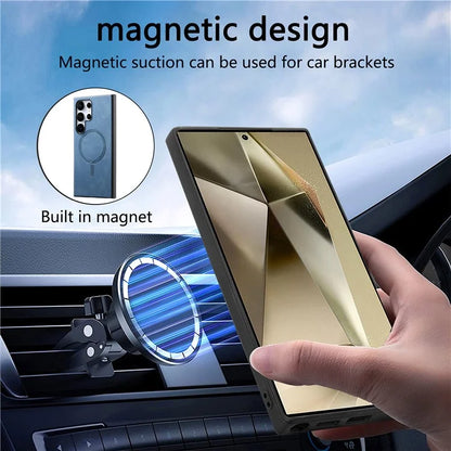 For Samsung Galaxy S24 Ultra Leather Back Case Compatible with MagSafe Skin-Touch Phone Cover