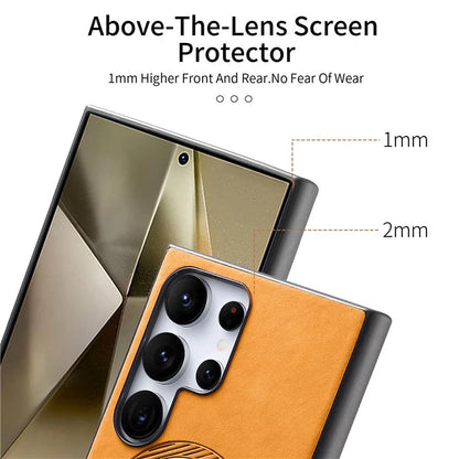 For Samsung Galaxy S24 Ultra Leather Back Case Compatible with MagSafe Skin-Touch Phone Cover