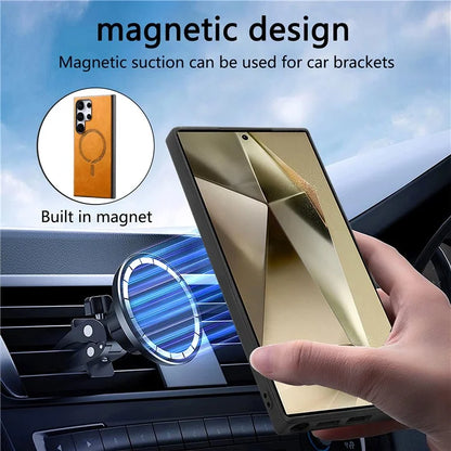 For Samsung Galaxy S24 Ultra Leather Back Case Compatible with MagSafe Skin-Touch Phone Cover