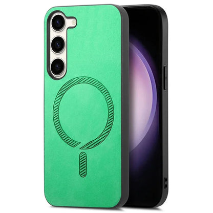 For Samsung Galaxy S23 Leather Back Case Compatible with MagSafe Skin-Touch Phone Cover