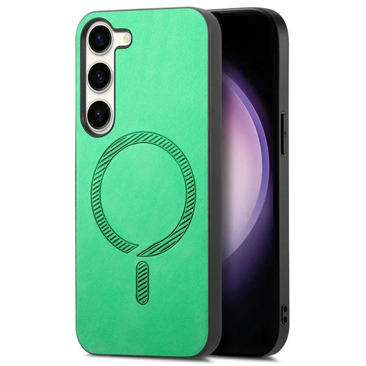 For Samsung Galaxy S23 Leather Back Case Compatible with MagSafe Skin-Touch Phone Cover