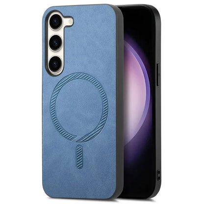 For Samsung Galaxy S23 Leather Back Case Compatible with MagSafe Skin-Touch Phone Cover