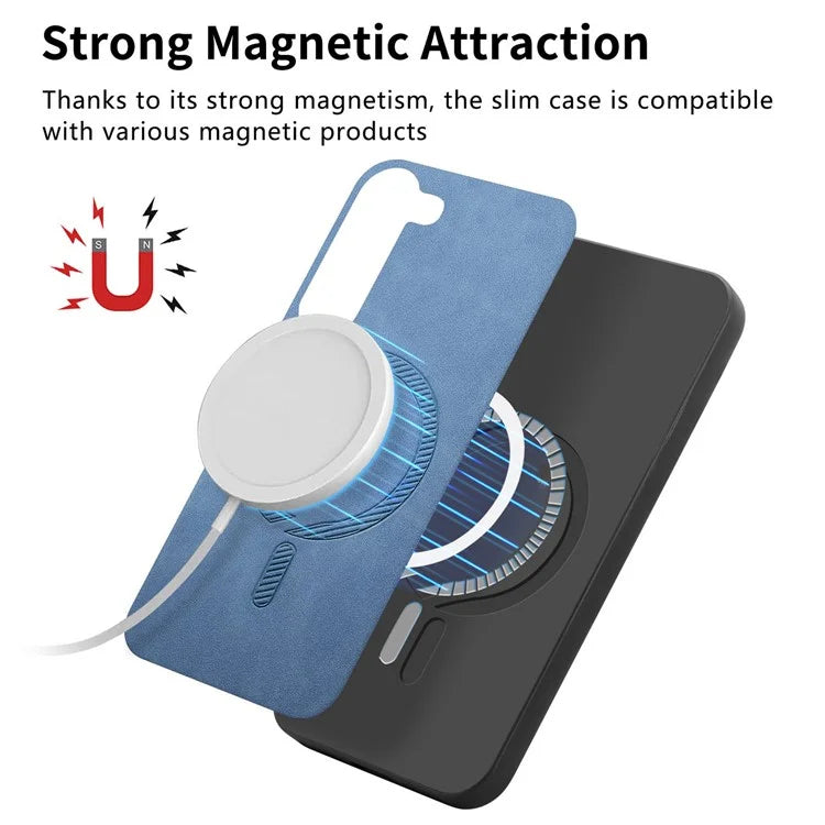 For Samsung Galaxy S23 Leather Back Case Compatible with MagSafe Skin-Touch Phone Cover