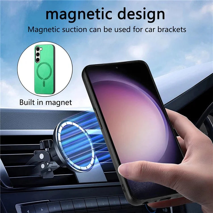 For Samsung Galaxy S23 Leather Back Case Compatible with MagSafe Skin-Touch Phone Cover