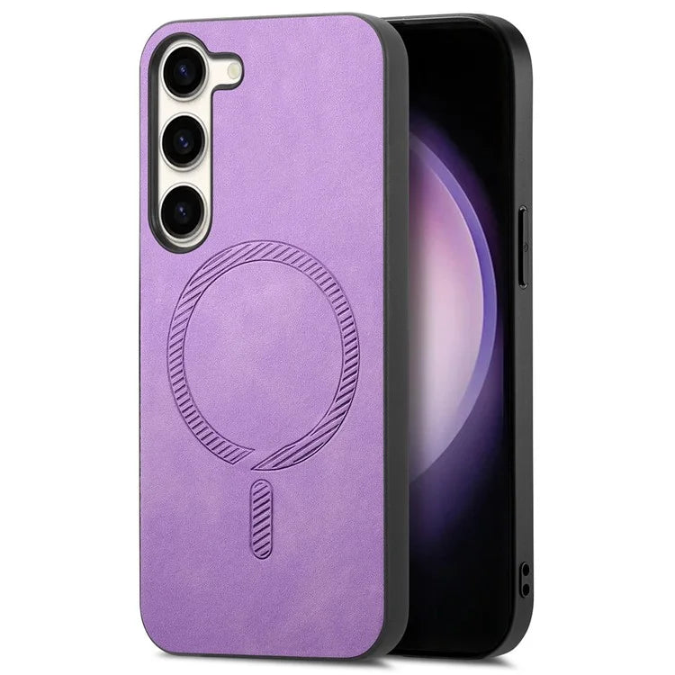 For Samsung Galaxy S23 Leather Back Case Compatible with MagSafe Skin-Touch Phone Cover