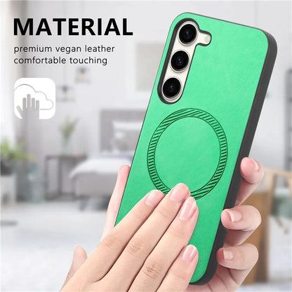 For Samsung Galaxy S23 Leather Back Case Compatible with MagSafe Skin-Touch Phone Cover
