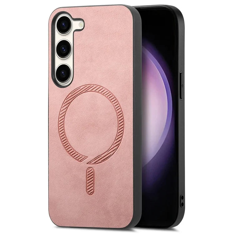 For Samsung Galaxy S23 Leather Back Case Compatible with MagSafe Skin-Touch Phone Cover
