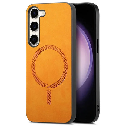 For Samsung Galaxy S23 Leather Back Case Compatible with MagSafe Skin-Touch Phone Cover