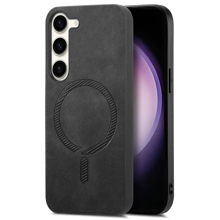 For Samsung Galaxy S23 Leather Back Case Compatible with MagSafe Skin-Touch Phone Cover