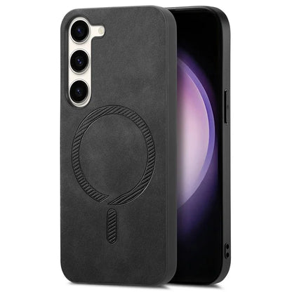 For Samsung Galaxy S23 Leather Back Case Compatible with MagSafe Skin-Touch Phone Cover