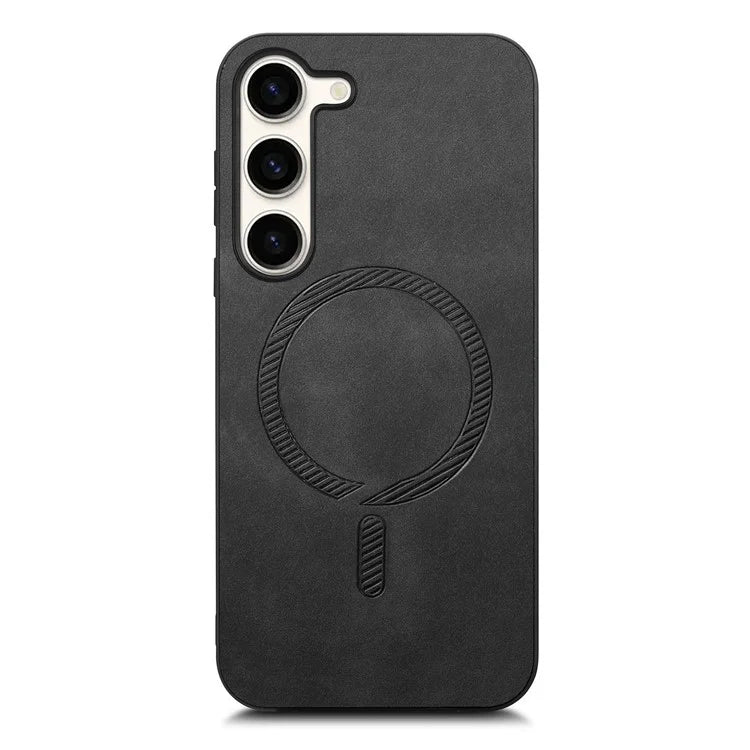 For Samsung Galaxy S23 Leather Back Case Compatible with MagSafe Skin-Touch Phone Cover