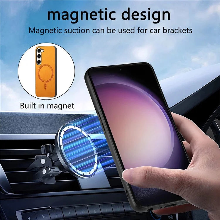 For Samsung Galaxy S23 Leather Back Case Compatible with MagSafe Skin-Touch Phone Cover