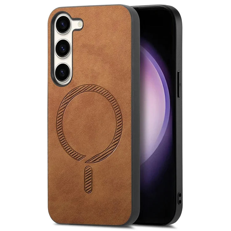 For Samsung Galaxy S23 Leather Back Case Compatible with MagSafe Skin-Touch Phone Cover