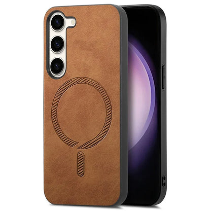 For Samsung Galaxy S23 Leather Back Case Compatible with MagSafe Skin-Touch Phone Cover