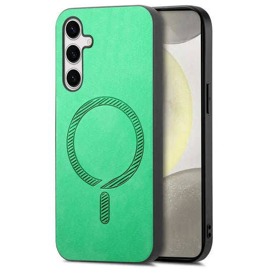 For Samsung Galaxy S24+ Leather Back Case Compatible with MagSafe Skin-Touch Phone Cover