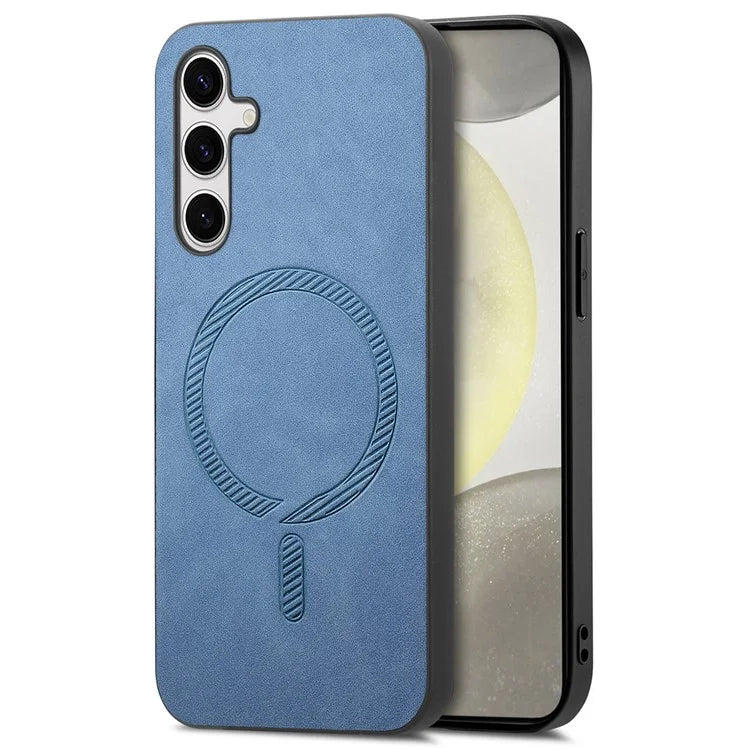 For Samsung Galaxy S24+ Leather Back Case Compatible with MagSafe Skin-Touch Phone Cover