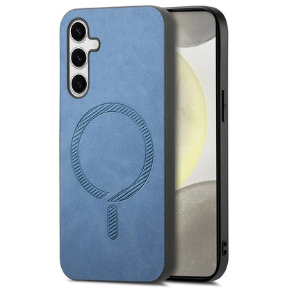 For Samsung Galaxy S24+ Leather Back Case Compatible with MagSafe Skin-Touch Phone Cover