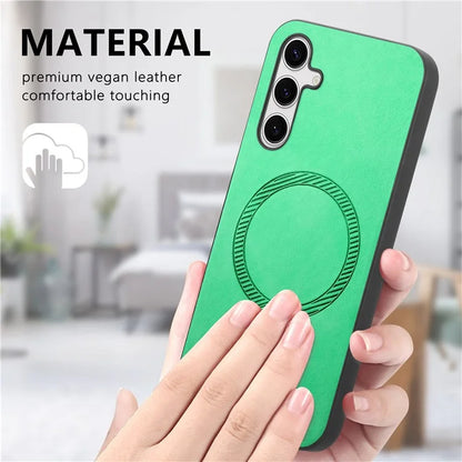 For Samsung Galaxy S24+ Leather Back Case Compatible with MagSafe Skin-Touch Phone Cover