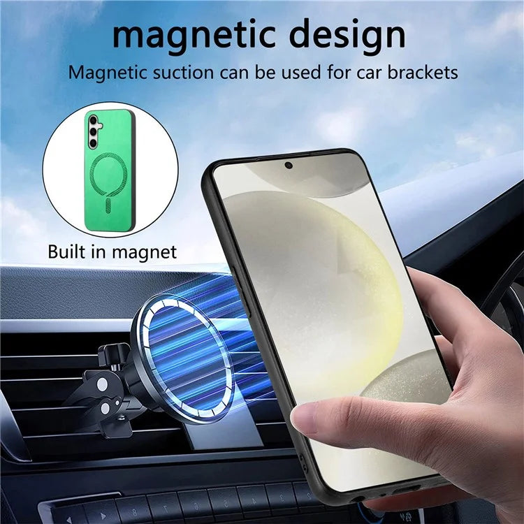 For Samsung Galaxy S24+ Leather Back Case Compatible with MagSafe Skin-Touch Phone Cover