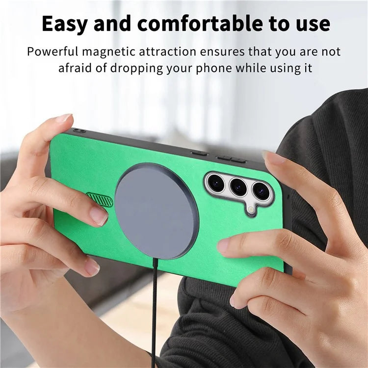 For Samsung Galaxy S24+ Leather Back Case Compatible with MagSafe Skin-Touch Phone Cover