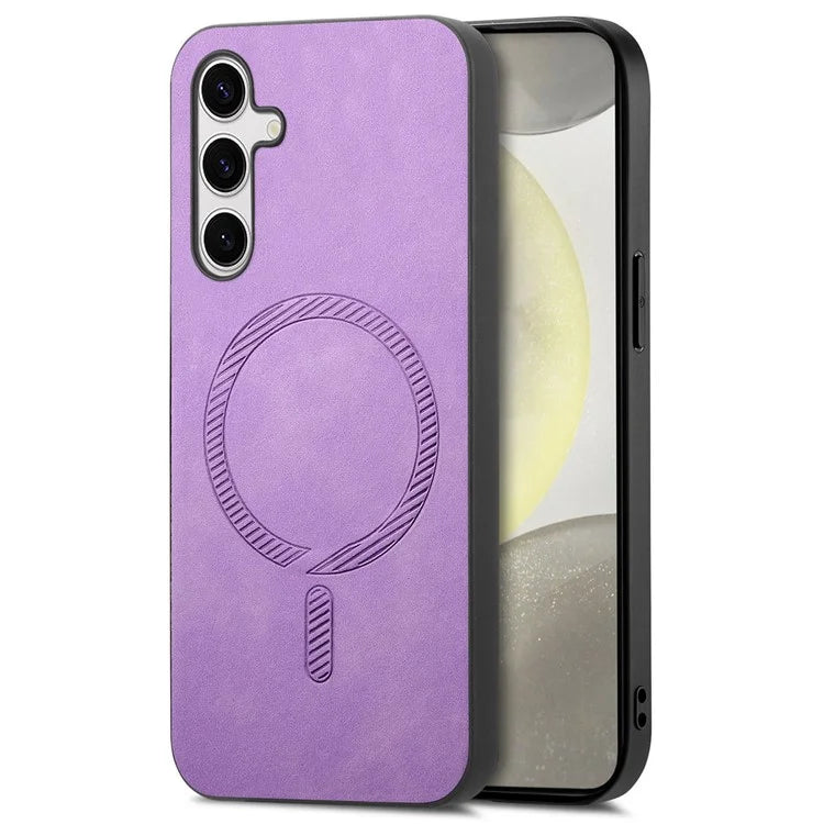 For Samsung Galaxy S24+ Leather Back Case Compatible with MagSafe Skin-Touch Phone Cover