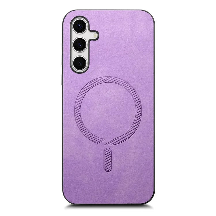 For Samsung Galaxy S24+ Leather Back Case Compatible with MagSafe Skin-Touch Phone Cover