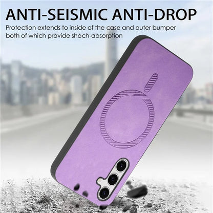 For Samsung Galaxy S24+ Leather Back Case Compatible with MagSafe Skin-Touch Phone Cover