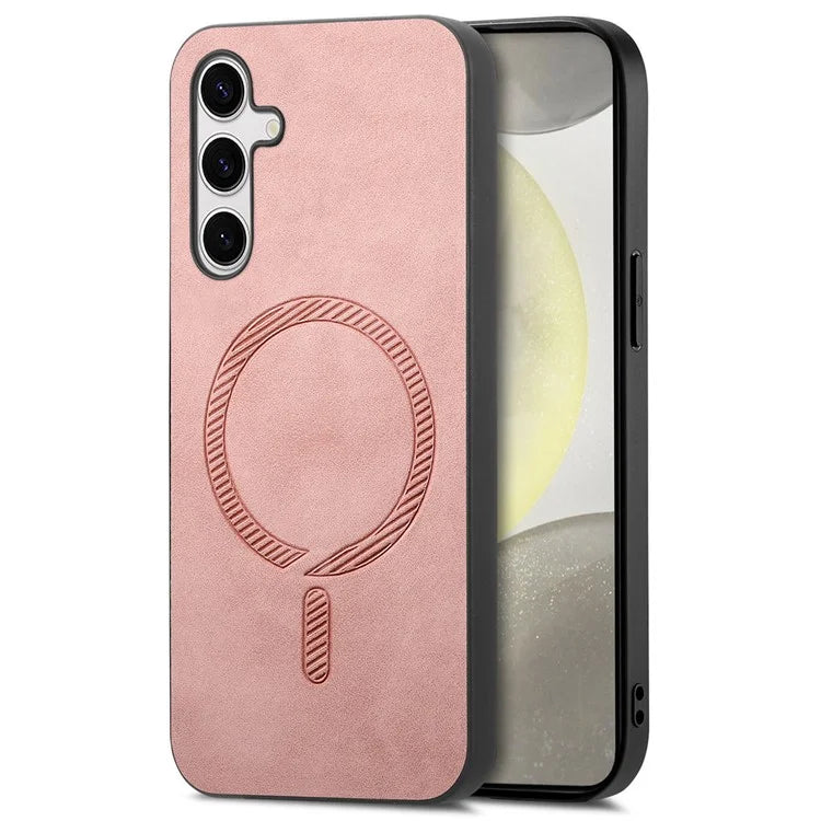 For Samsung Galaxy S24+ Leather Back Case Compatible with MagSafe Skin-Touch Phone Cover