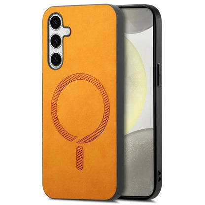 For Samsung Galaxy S24+ Leather Back Case Compatible with MagSafe Skin-Touch Phone Cover
