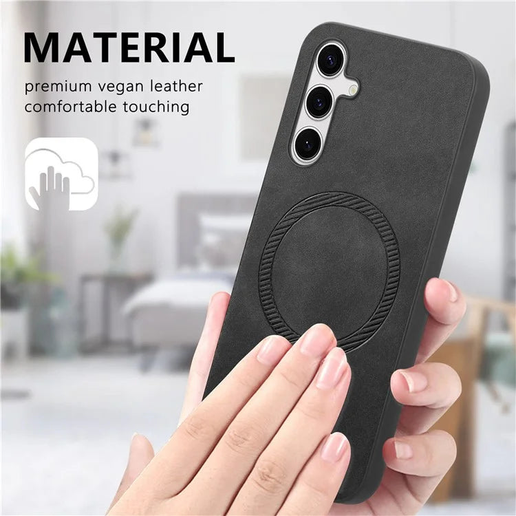 For Samsung Galaxy S24+ Leather Back Case Compatible with MagSafe Skin-Touch Phone Cover