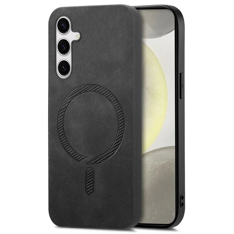 For Samsung Galaxy S24+ Leather Back Case Compatible with MagSafe Skin-Touch Phone Cover