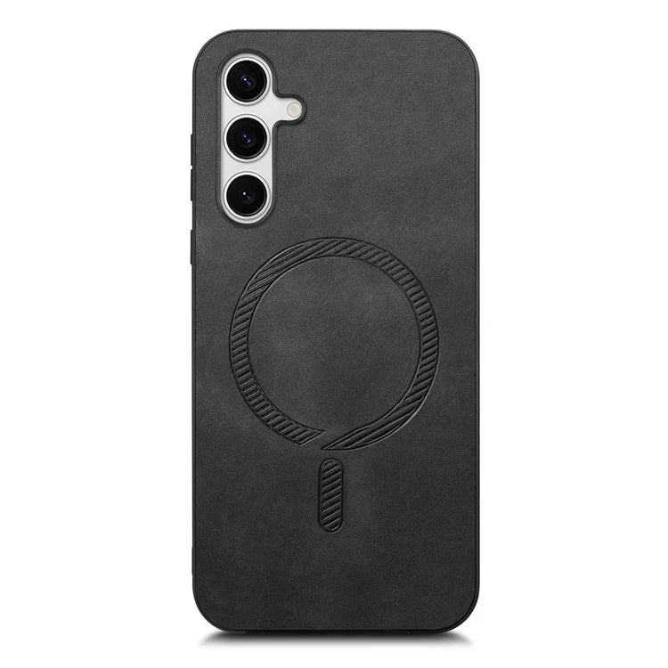 For Samsung Galaxy S24+ Leather Back Case Compatible with MagSafe Skin-Touch Phone Cover