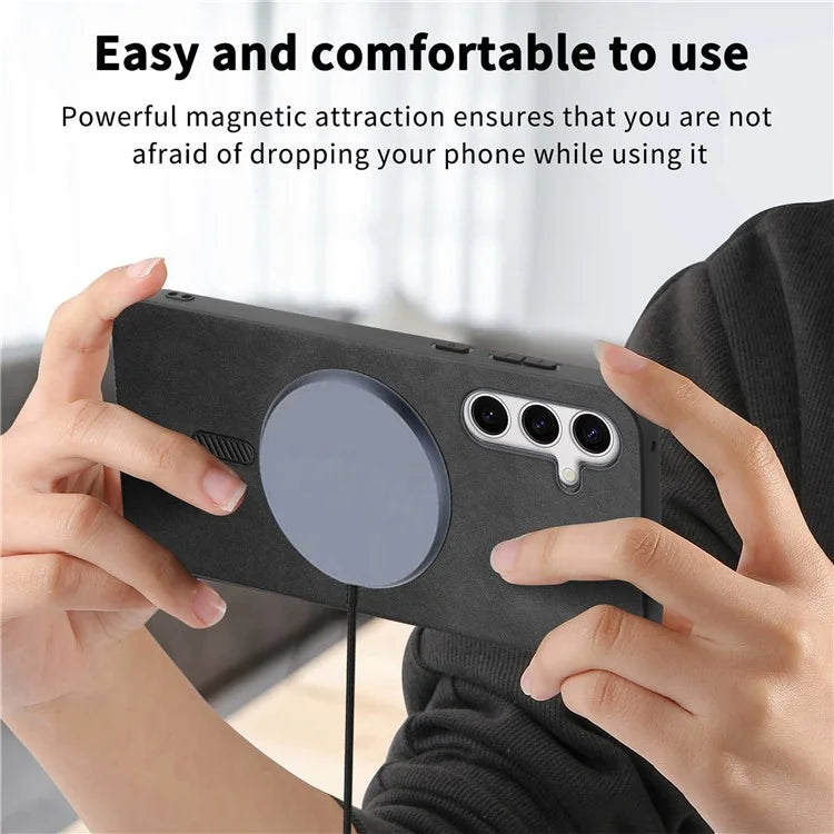 For Samsung Galaxy S24+ Leather Back Case Compatible with MagSafe Skin-Touch Phone Cover