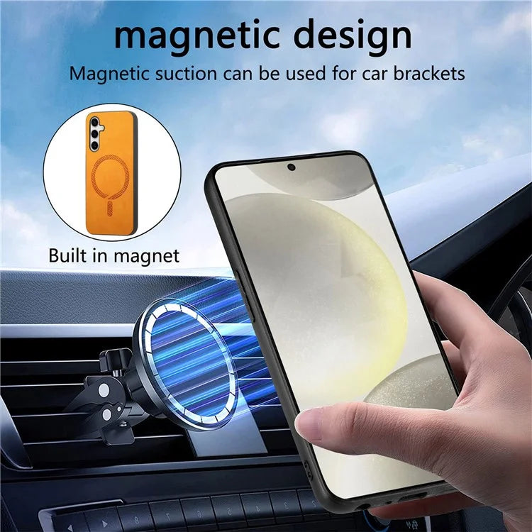 For Samsung Galaxy S24+ Leather Back Case Compatible with MagSafe Skin-Touch Phone Cover