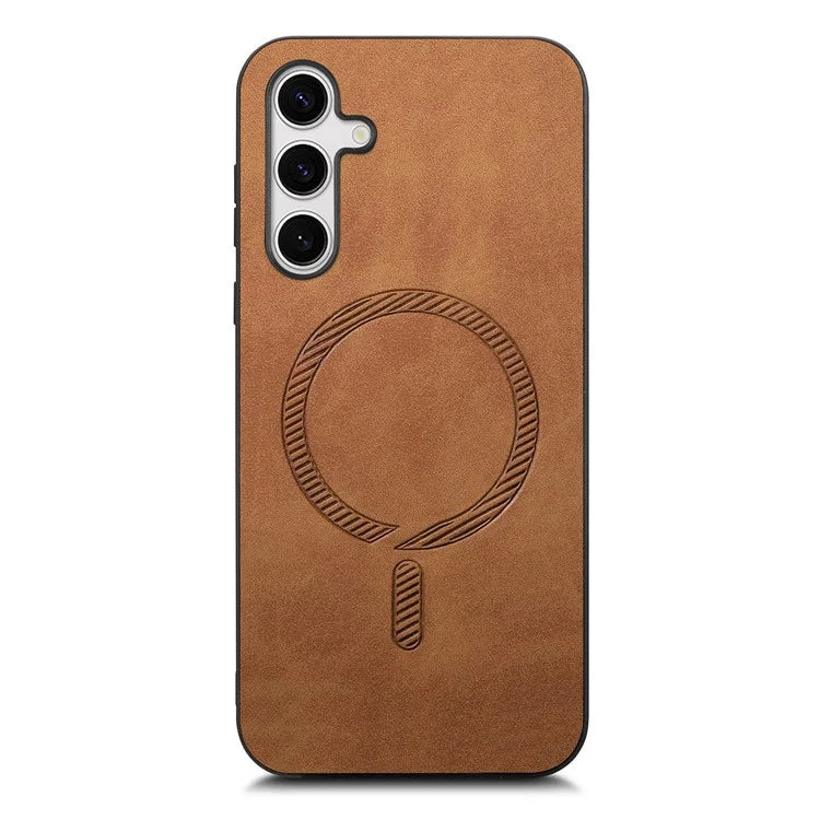 For Samsung Galaxy S24+ Leather Back Case Compatible with MagSafe Skin-Touch Phone Cover